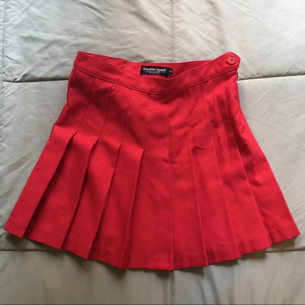 American Apparel Red Pleated Mini Skirt